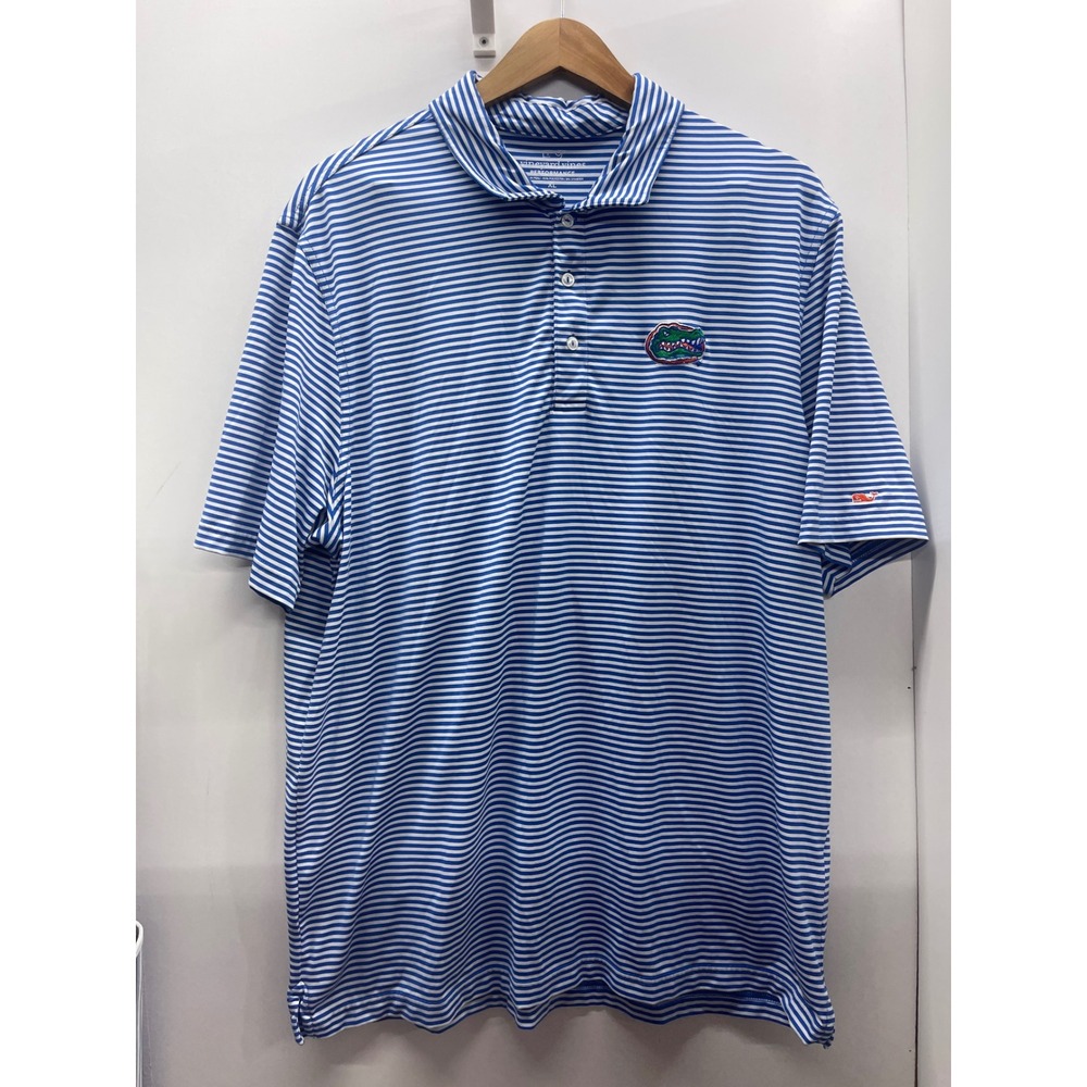 Vineyard Vines Florida Gators Performance Polo Shirt Mens XL Blue White Striped